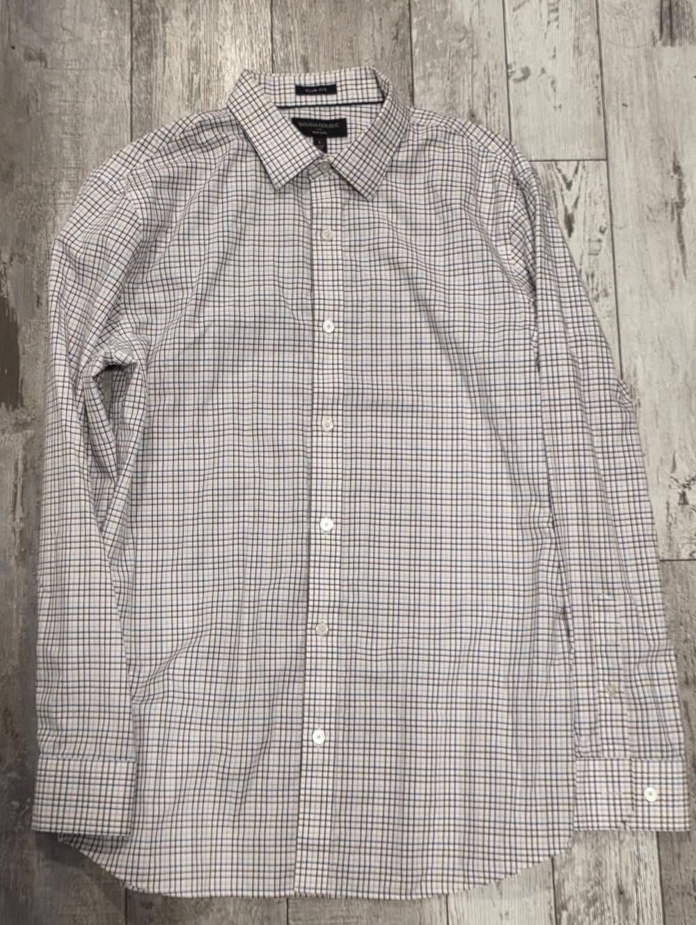 (L) Men's Banana Republic Non Iron Slim Fit Shirt Button-down Plaid All Cotton